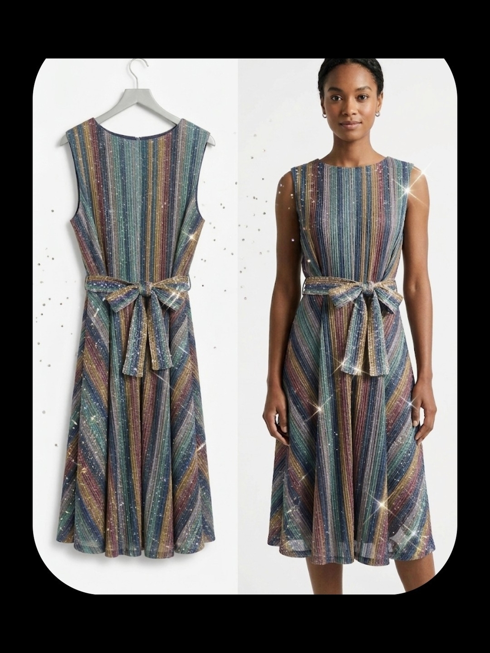 Hutch Multicolor Metallic Stripe Midi Dress. Has Pockets! - Picture 5 of 7